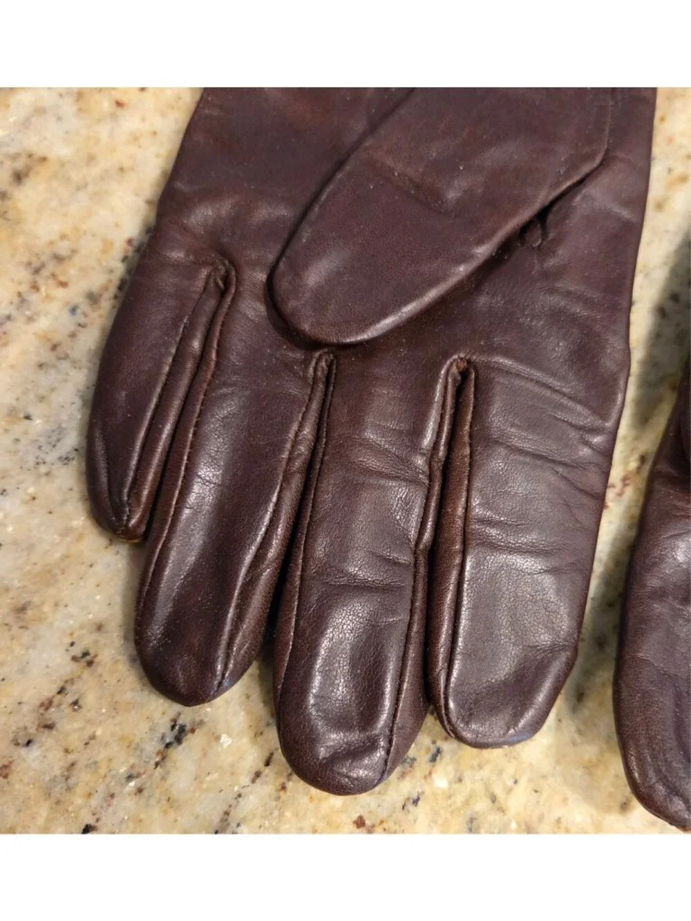 Vintage Womens Size M 7 Brown Leather Knit Lined Gloves Grandoe